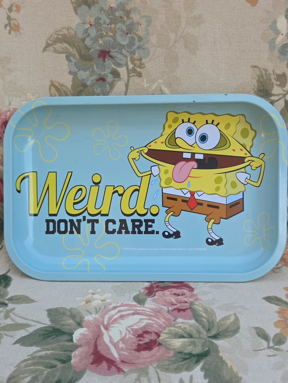 Sponge Bob 'Weird Don't Care' Light Blue Serving Meral Tray 11.5